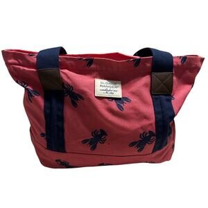 Sloane Ranger Canvas Zipper Tote Bag Lobster Travel Pink Navy Blue Vacay Coastal